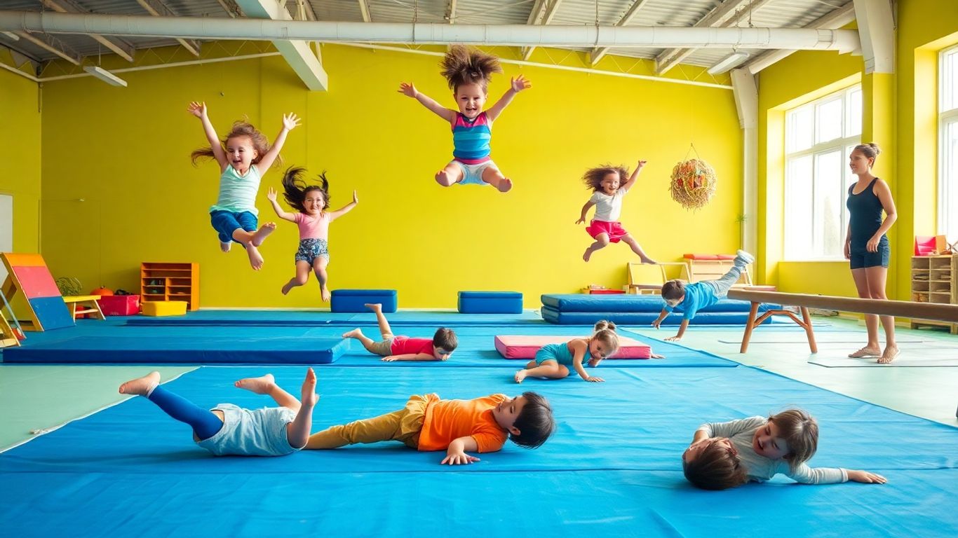 Children enjoying general gym classes at Glitz Gymnastics Academy.