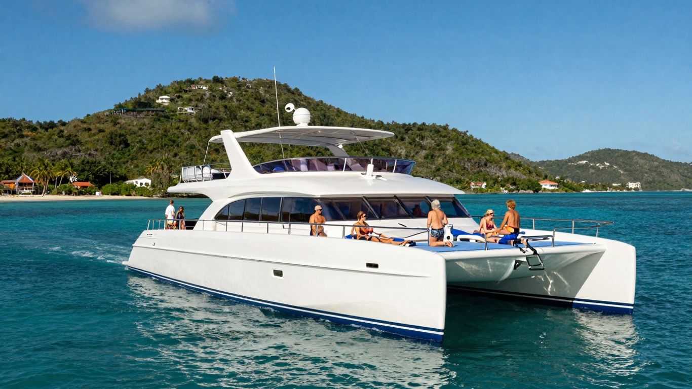 Catamaran sailing in Virgin Islands waters.