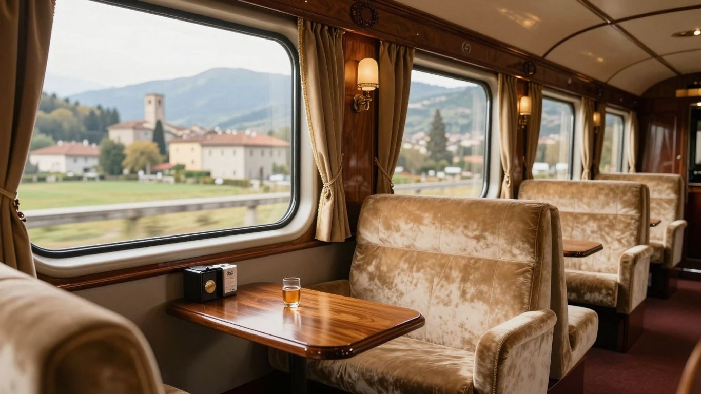 Luxurious Orient Express Italy train suite interior.