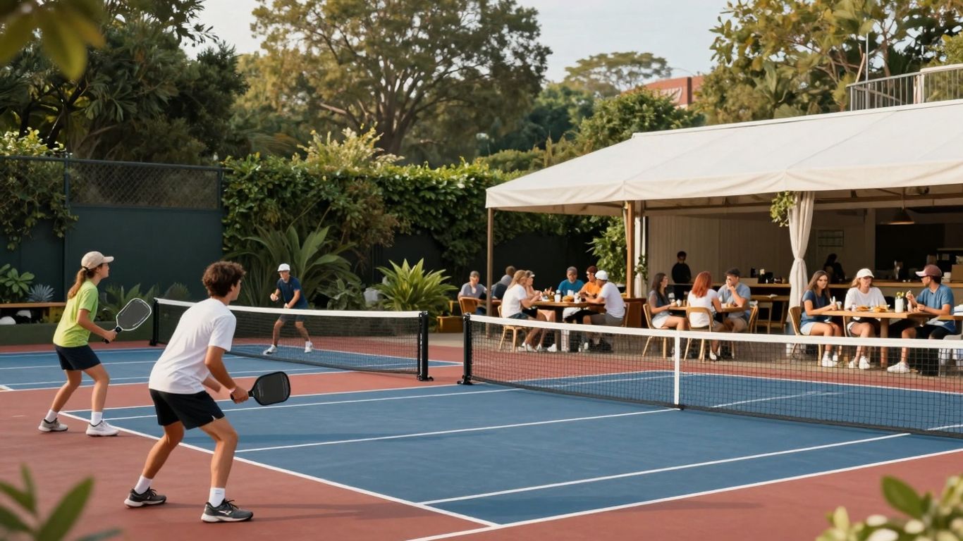 Pickleball court and patio at Matt's Pickle and Padel.
