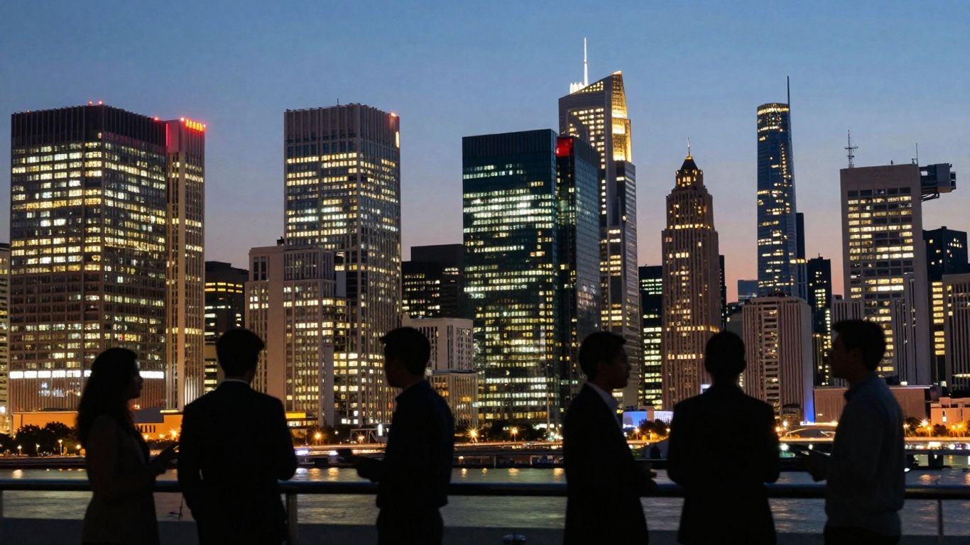 Australian cityscape at dusk, innovation and collaboration.
