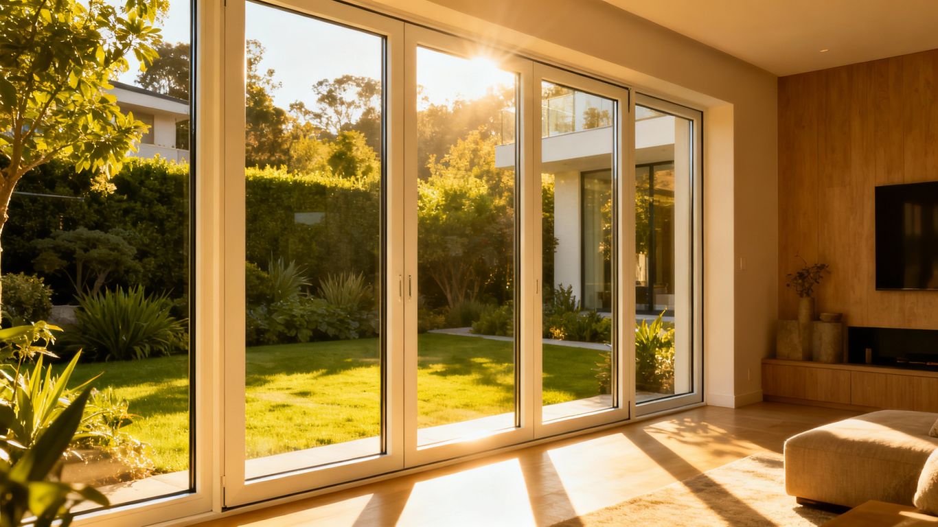 Modern home exterior with large energy efficient windows