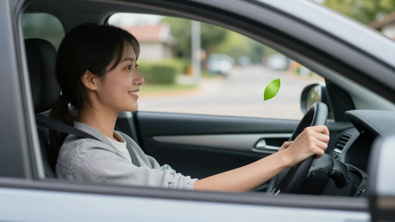 Person driving car, earning insurance discount.
