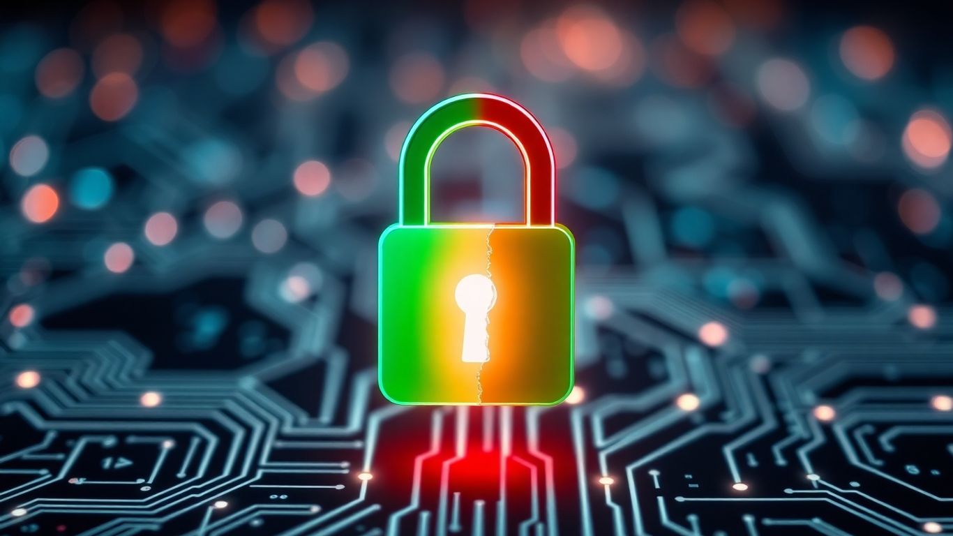 Cadenas de sécurité brisé sur fond de circuits numériques