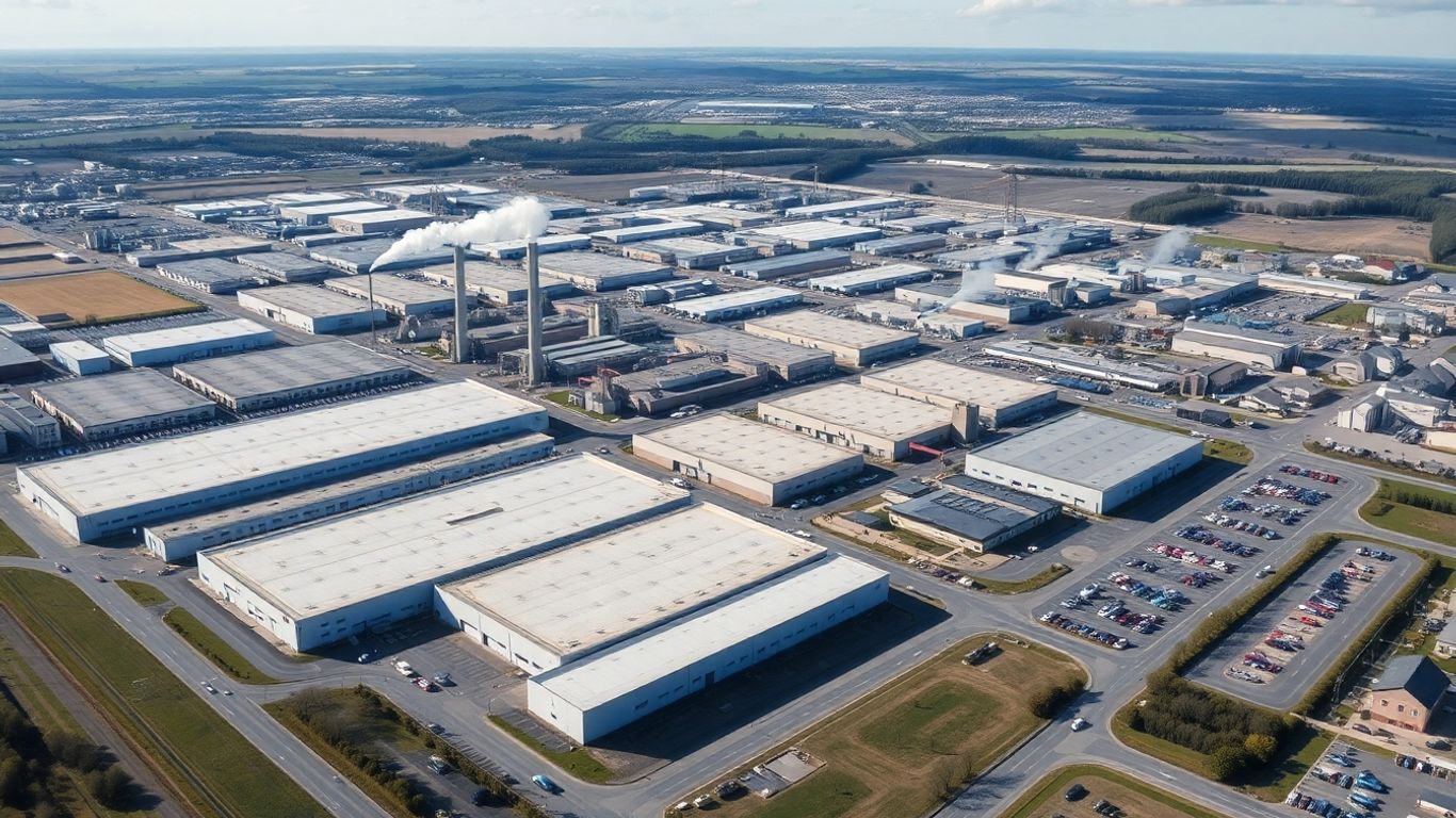 Usine PSA Sochaux, vue aérienne du complexe industriel.