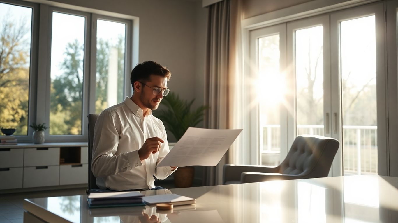 Home interior with person planning finances.