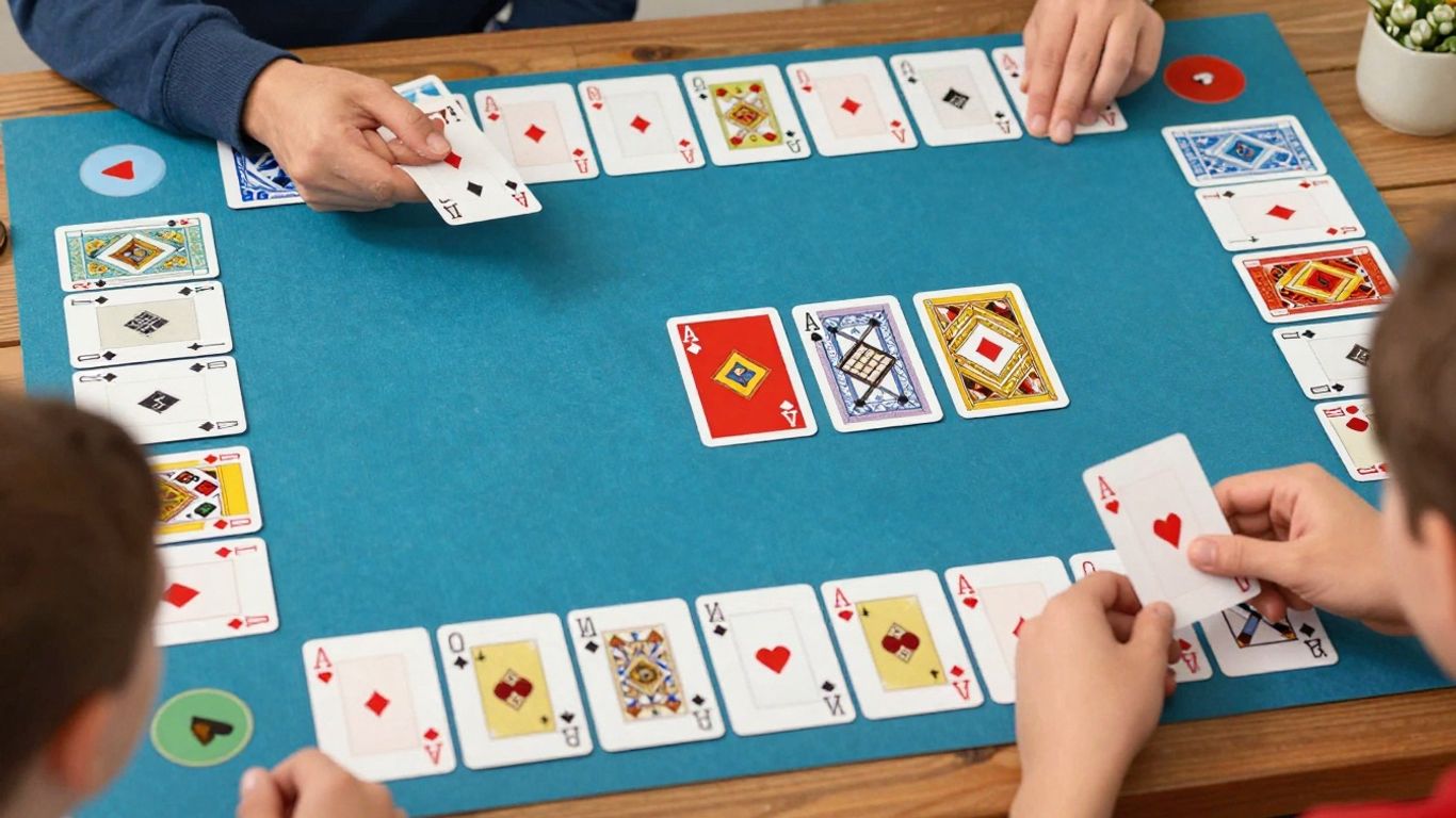 Solitaire game with cards in play.