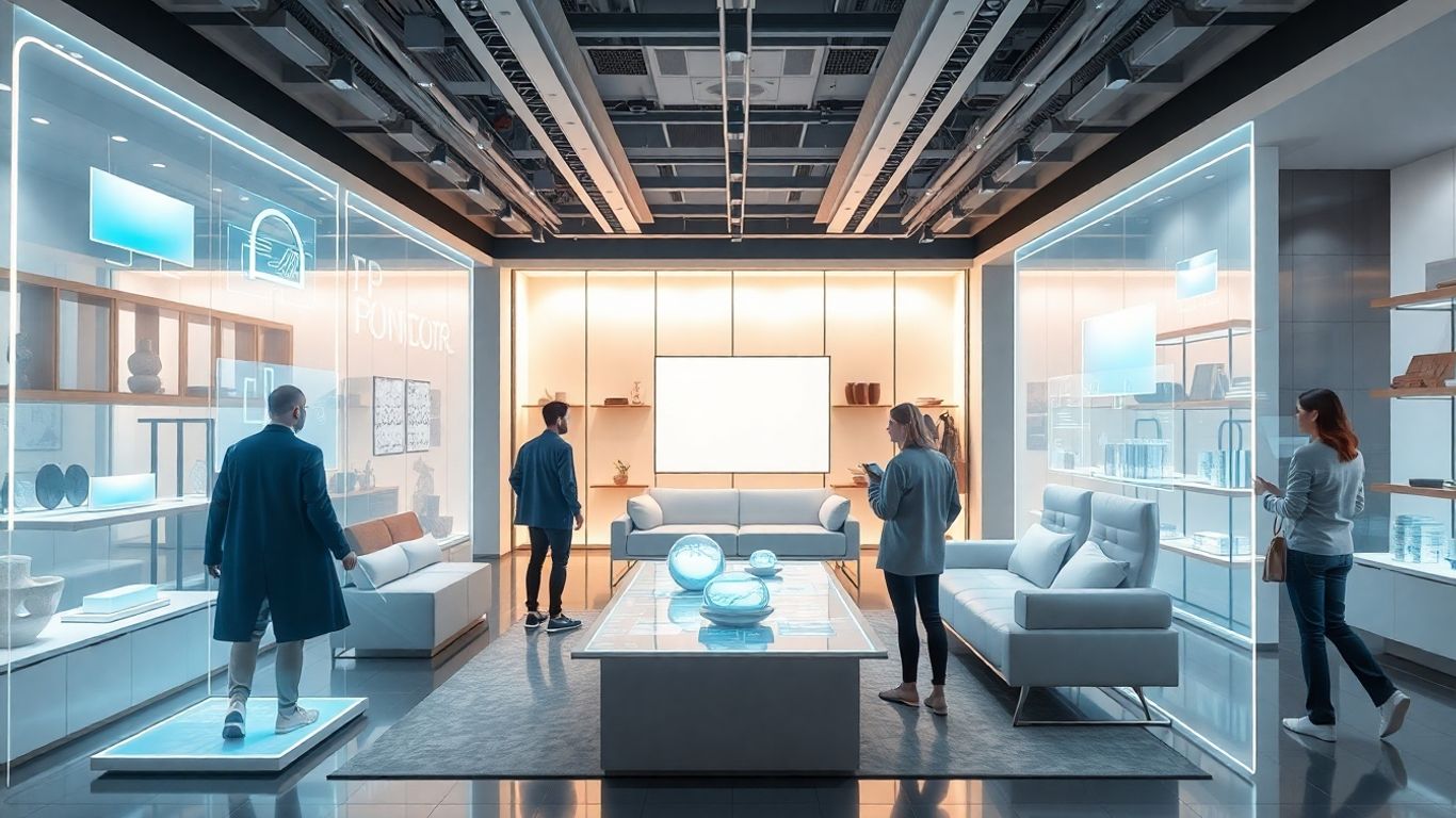 Augmented reality shopping experience in a modern store.