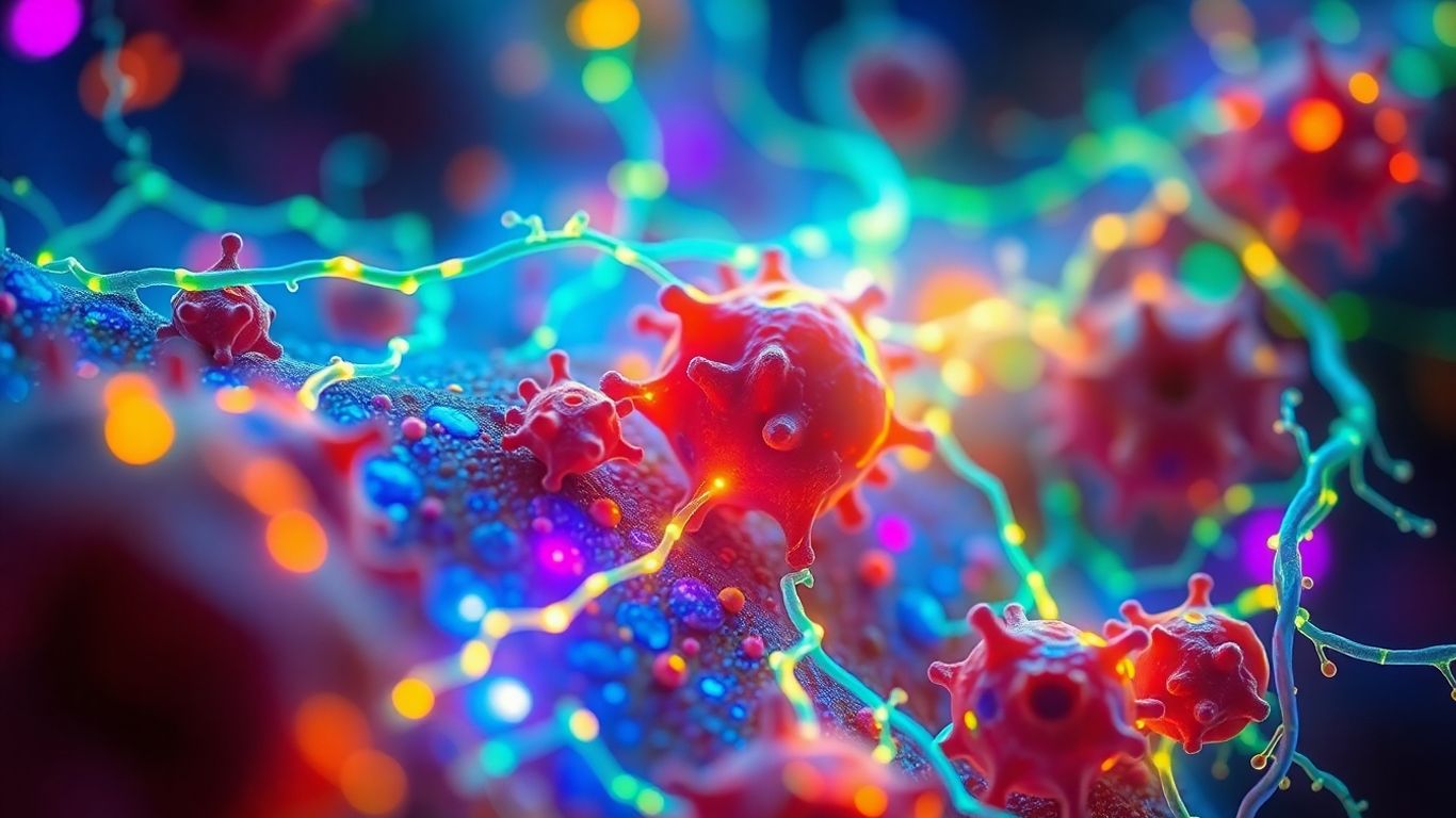 Cellular structures with glowing pathways, suggesting healing.