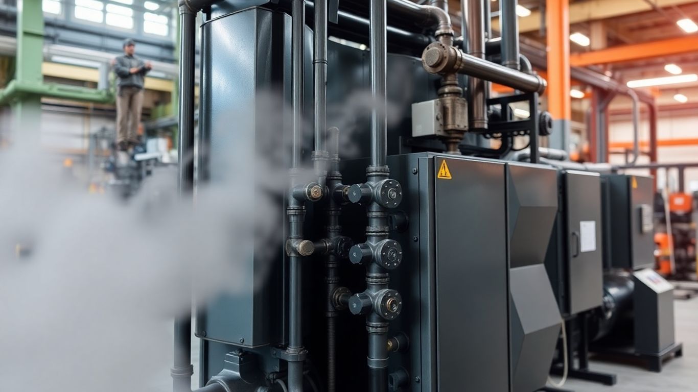 Industrial oil-fired thermic fluid heater in a factory