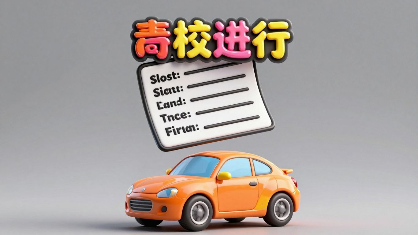 Cartoon car with a title document.