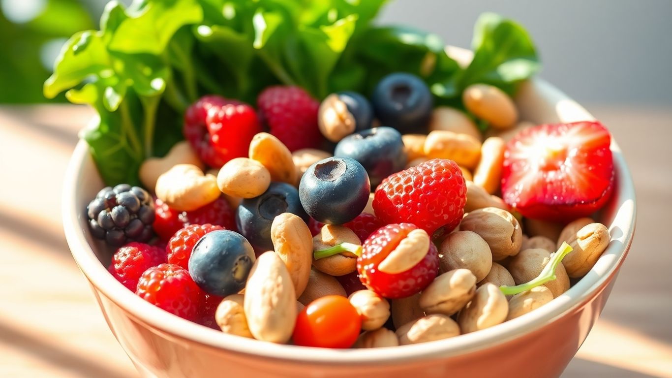 Bowl of colorful whole foods for gut health