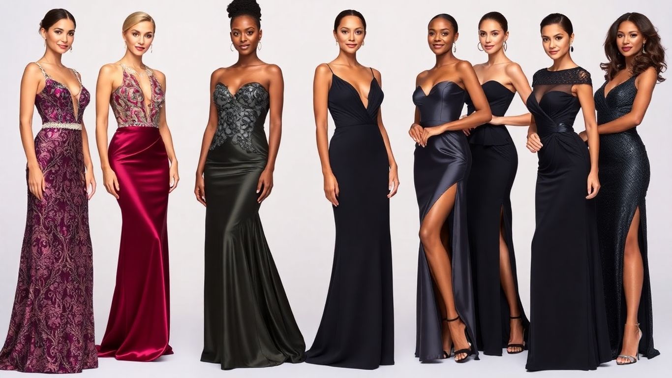 Elegant women in formal gowns