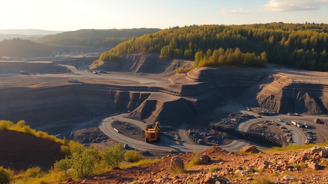 Paysage minier français avec extraction et nature.