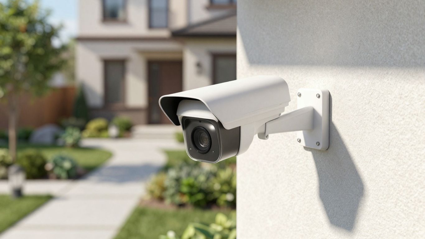 Outdoor security camera on Airbnb property exterior.