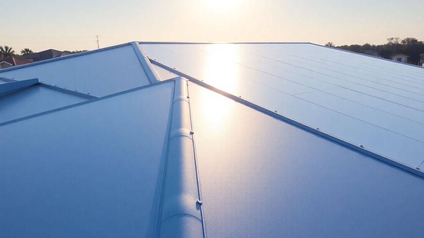 Modern Orlando rooftop with advanced, reflective materials under the sun.