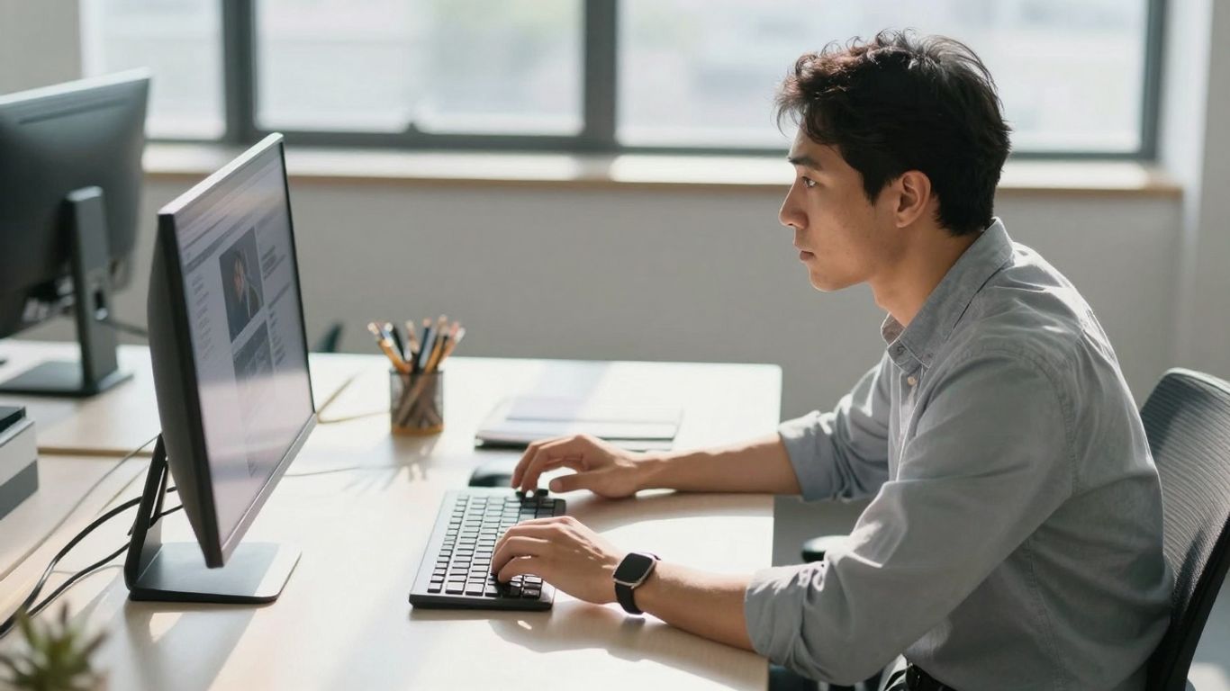 Person managing Amazon PPC campaigns on a computer.