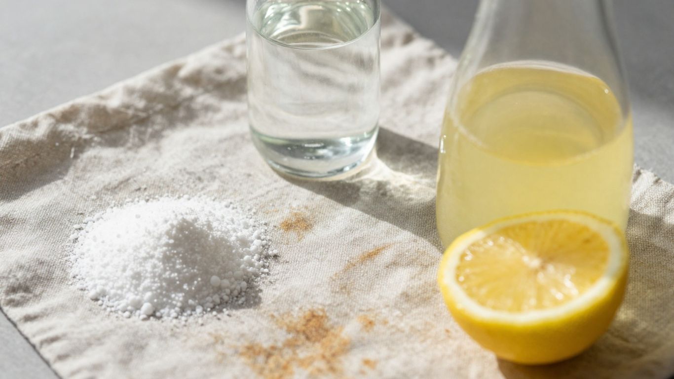 DIY stain remover ingredients and stained fabric.