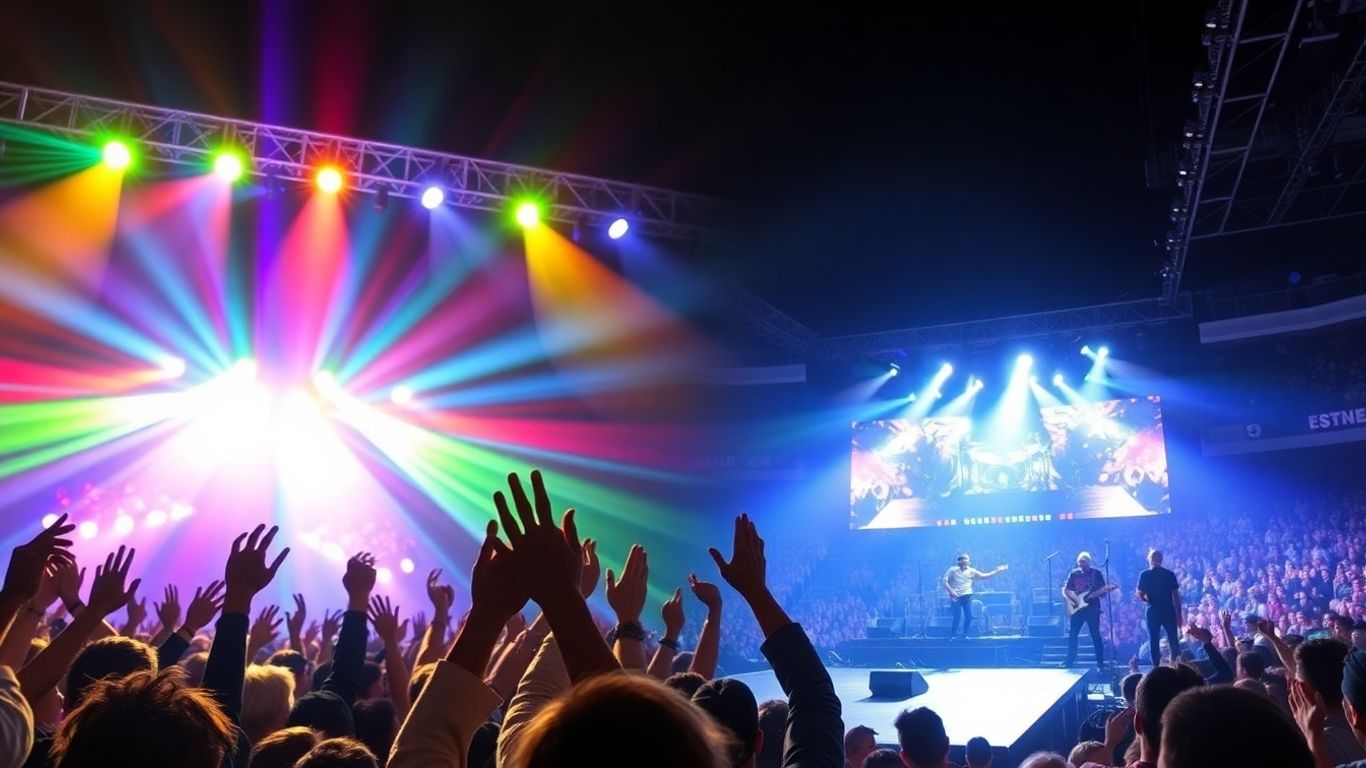 Moderne Rockmusik Bühne mit Lichtern und Publikum
