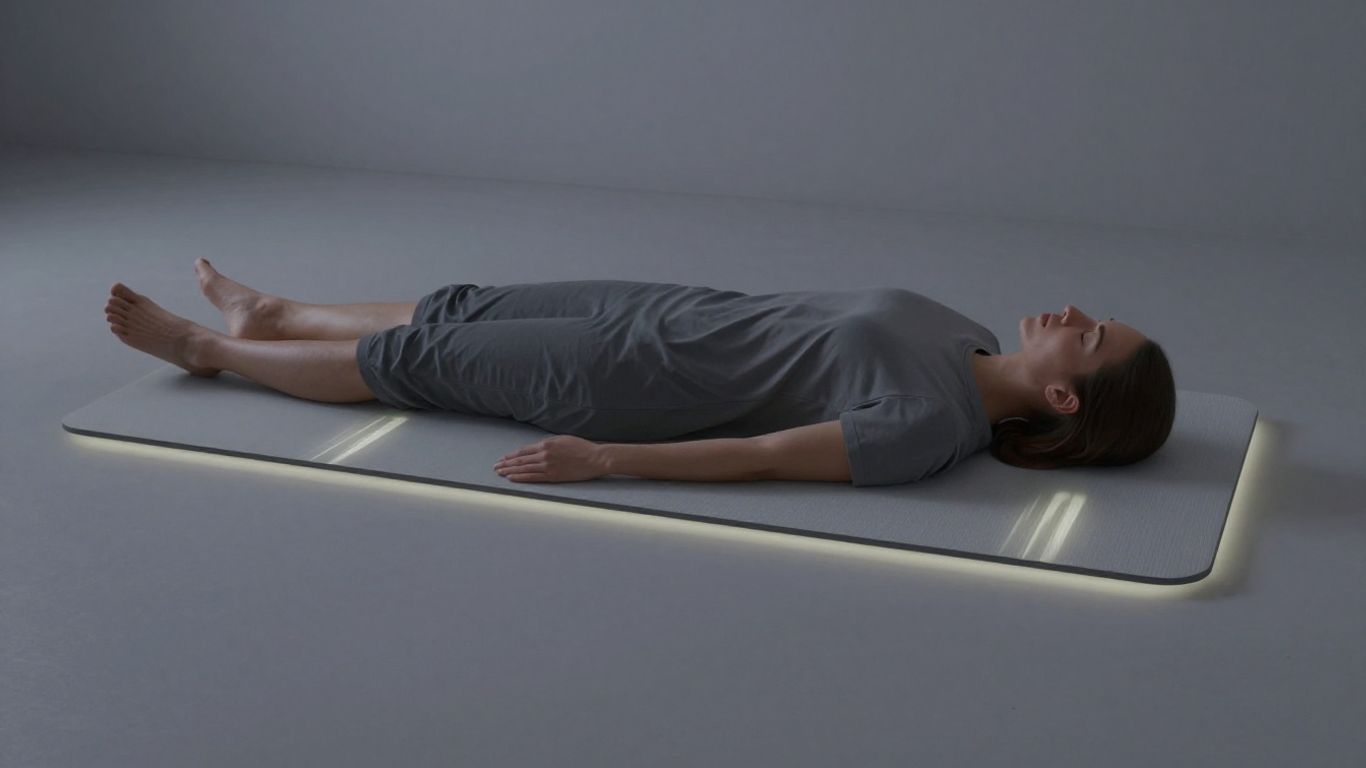 Person relaxing on a glowing PEMF mat.