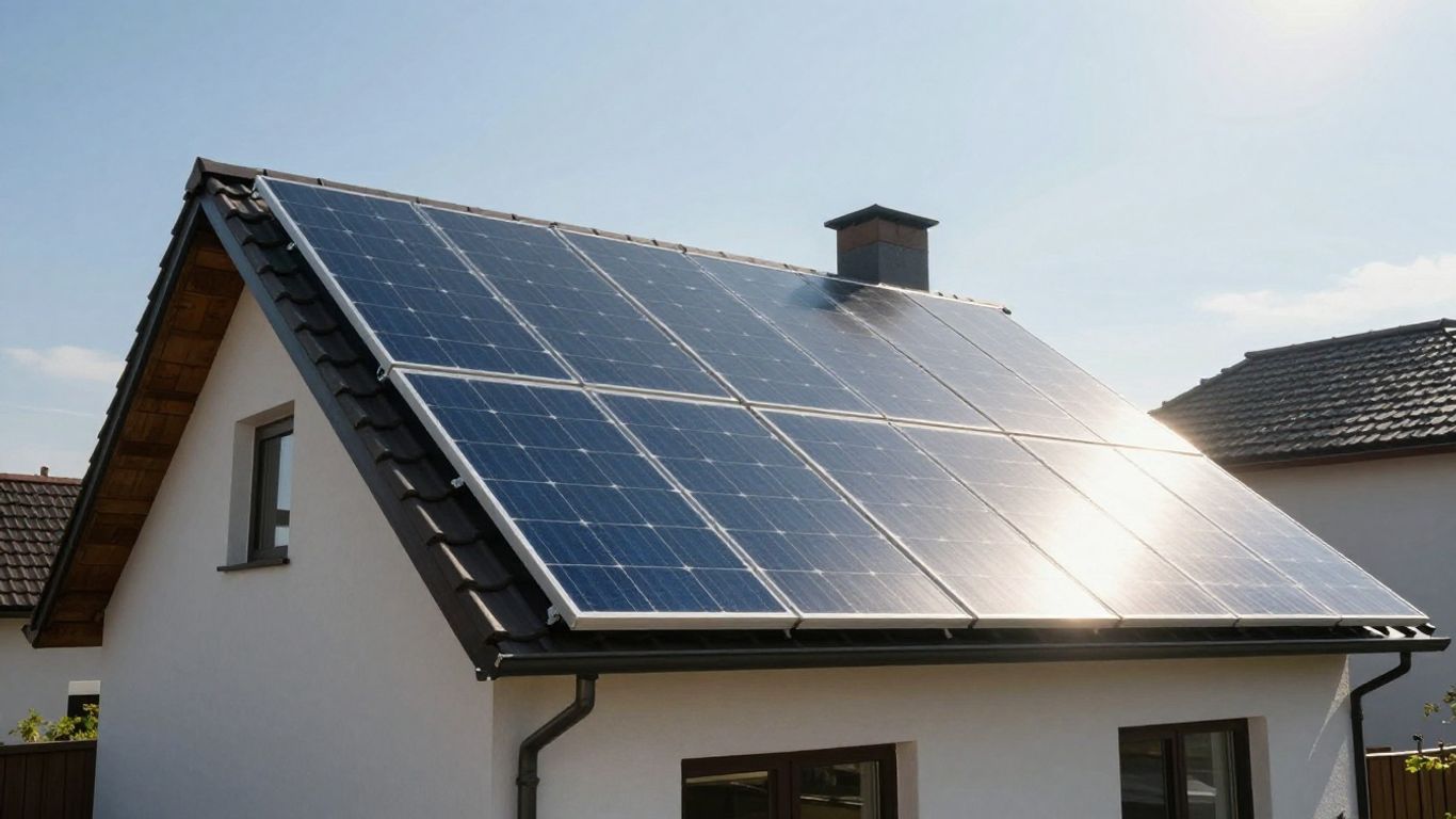 House with solar panels under the sun.