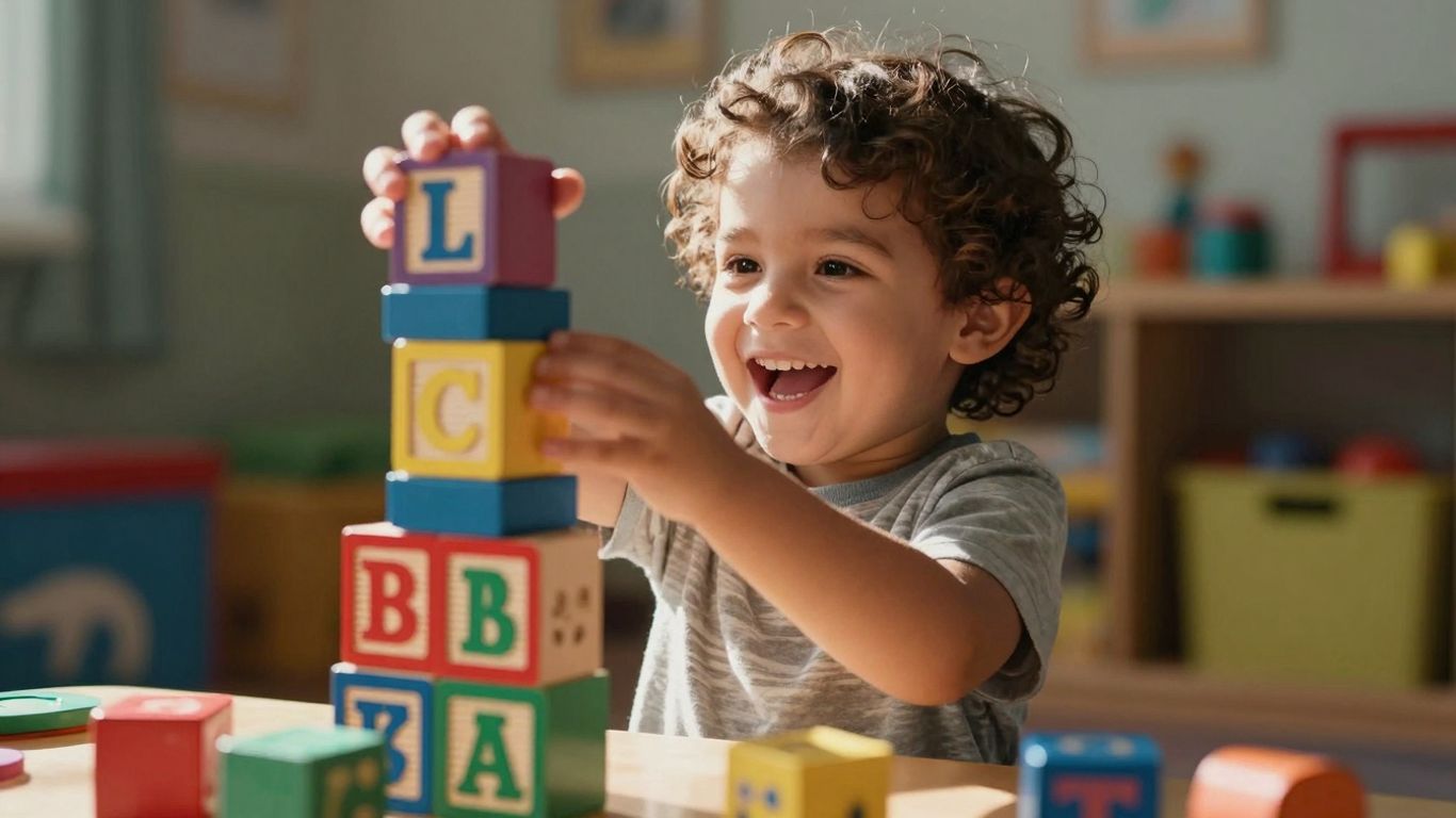 Preschooler playing with alphabet blocks