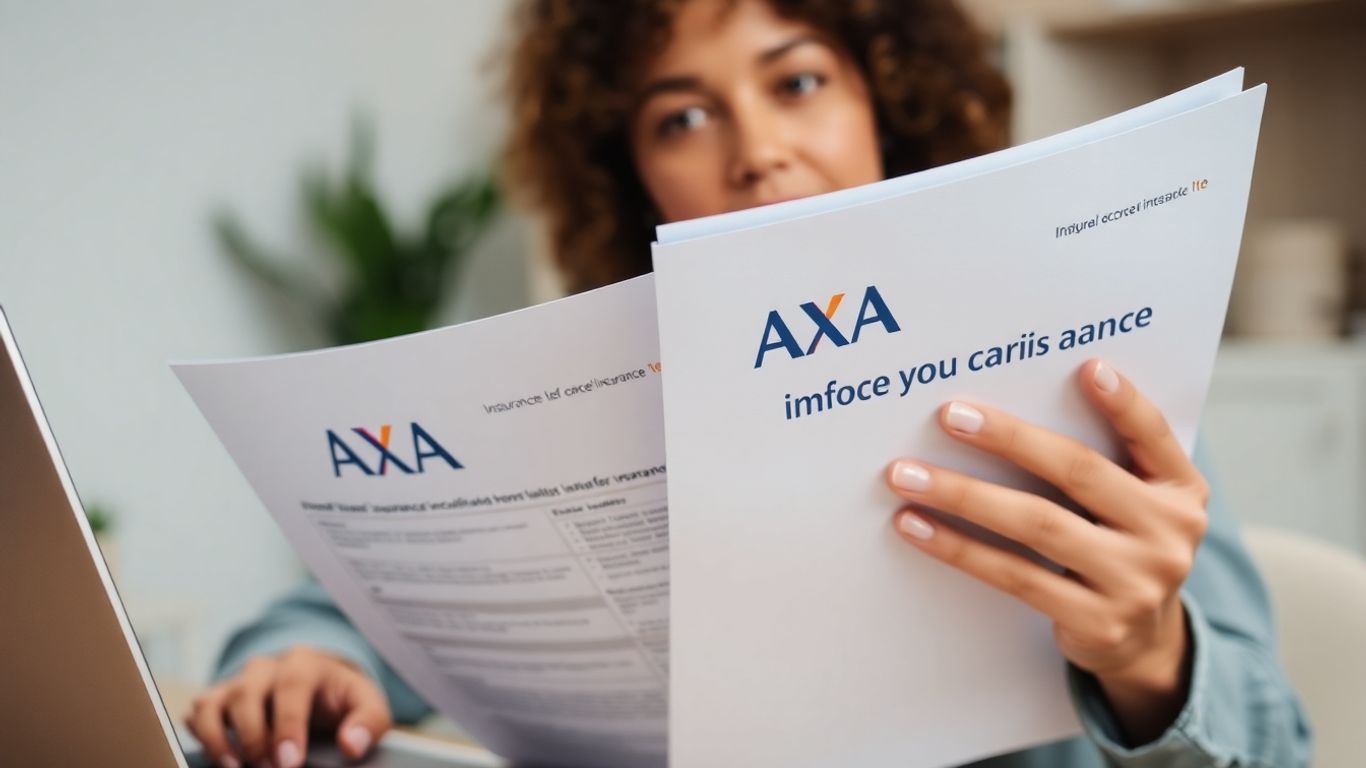 Persona revisando documentos de seguro AXA en un escritorio