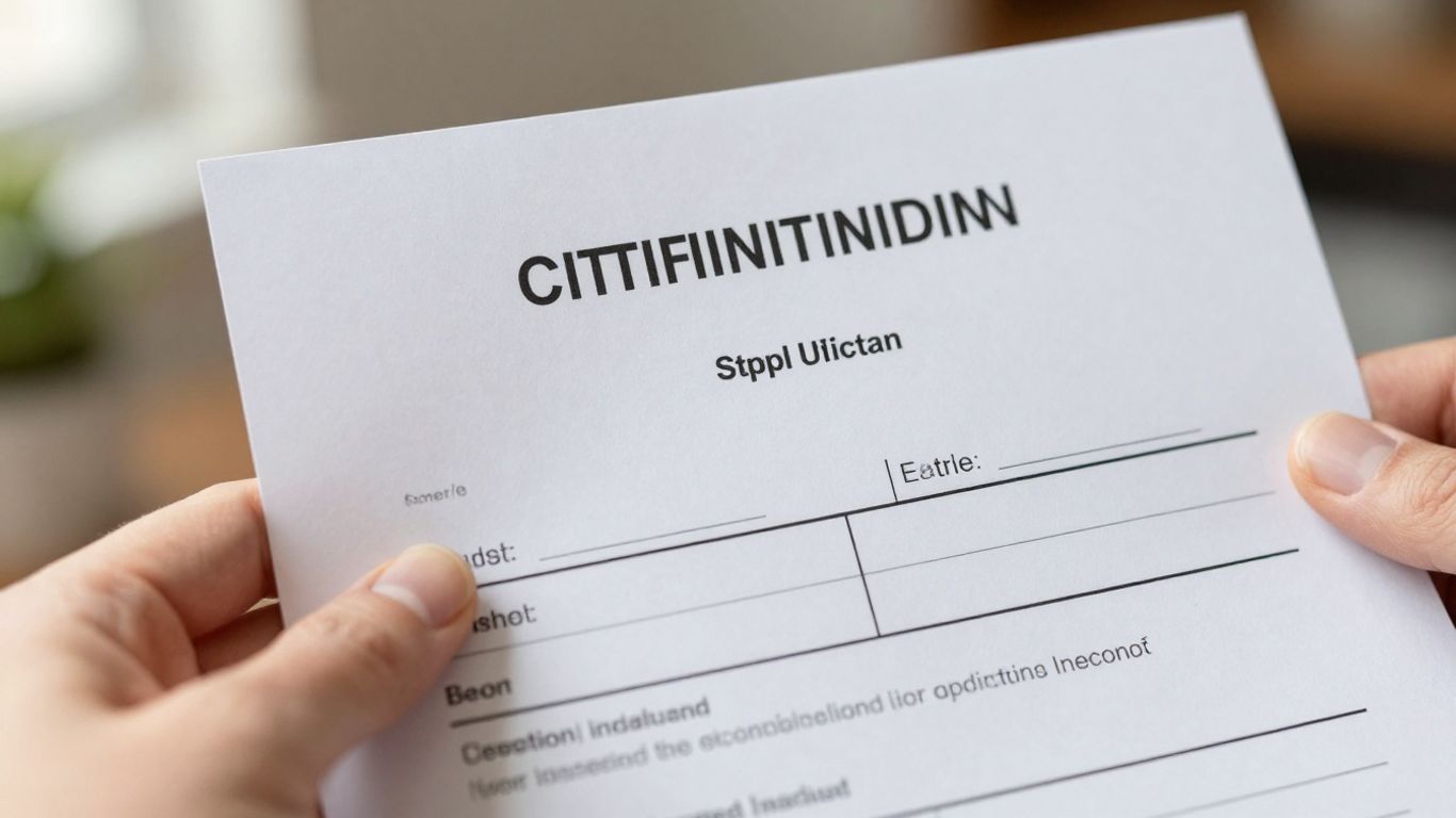 Citizenship application form in hand.