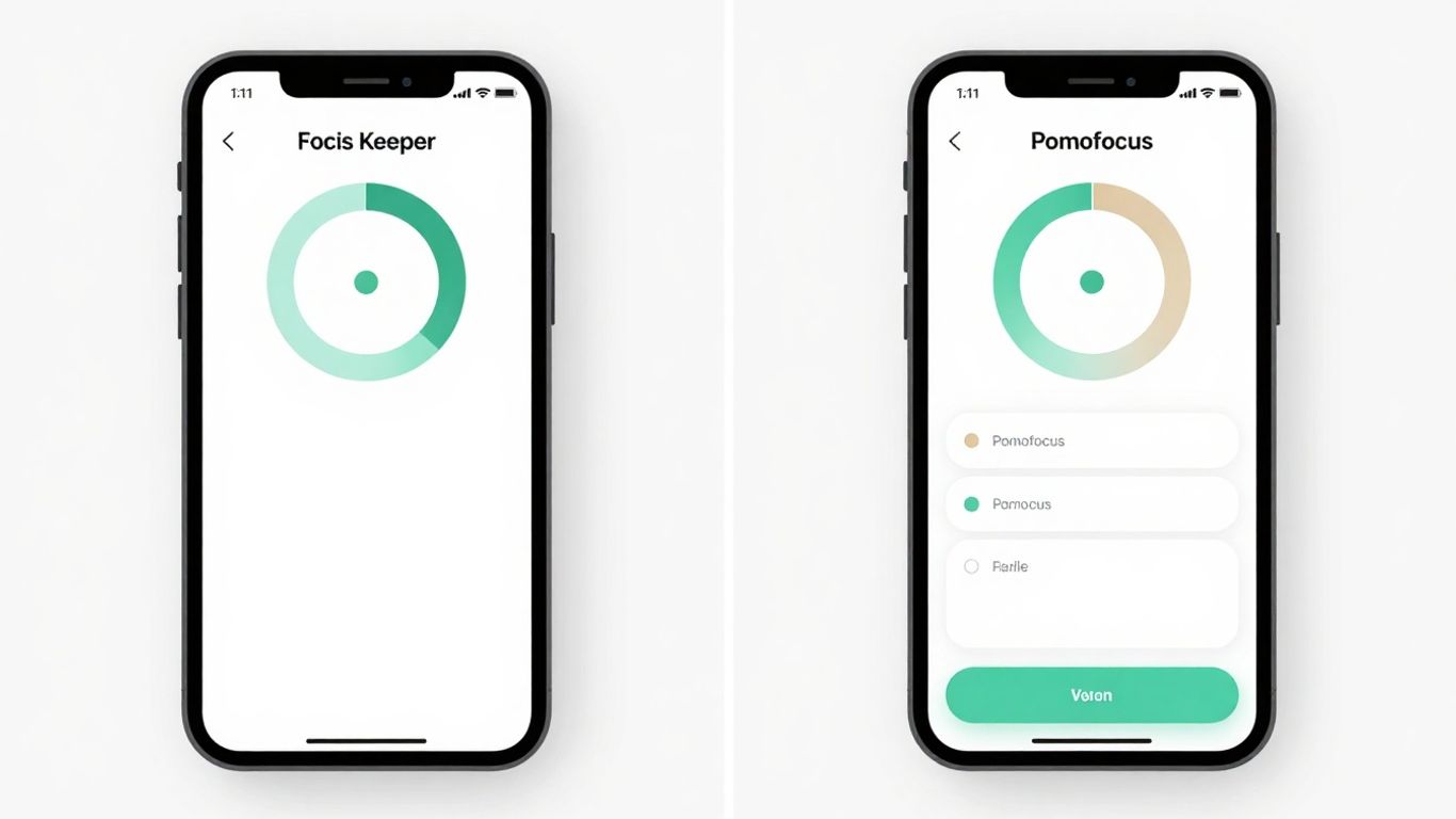 Focus Keeper vs Pomofocus app interfaces side-by-side.
