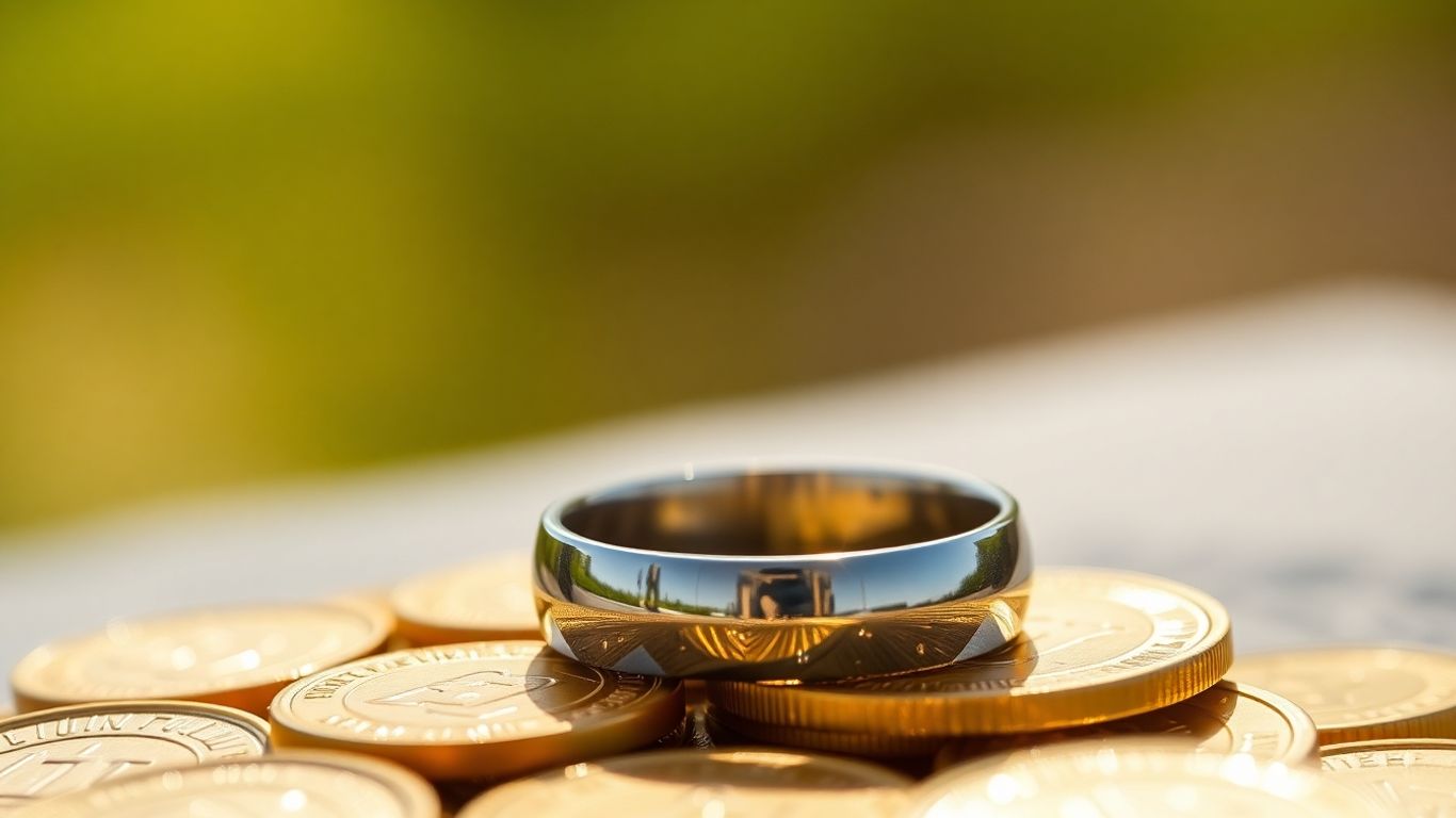Trouwring op gouden munten.