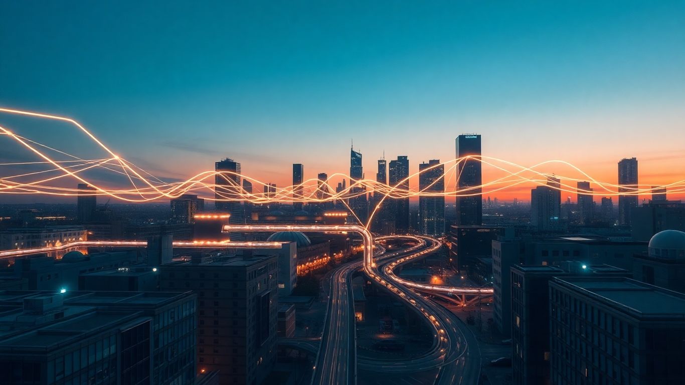 Rețele de căldură moderne și luminoase în oraș.