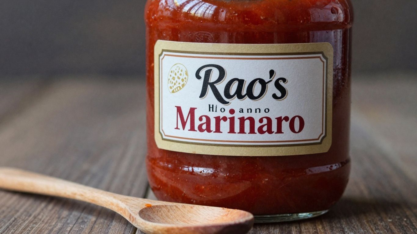 Jar of Rao's Homemade Marinara Sauce with a wooden spoon.