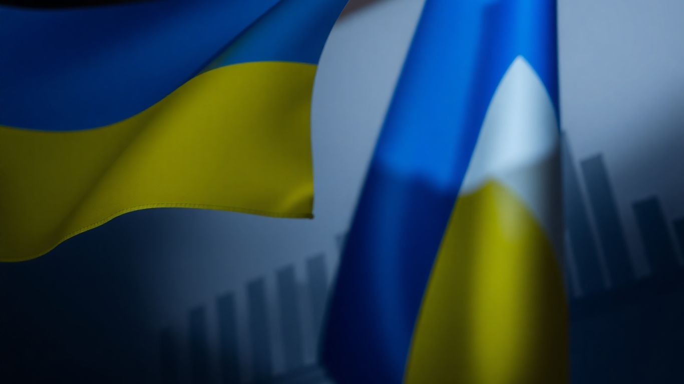 French and Ukrainian flags with shadowy financial assets.
