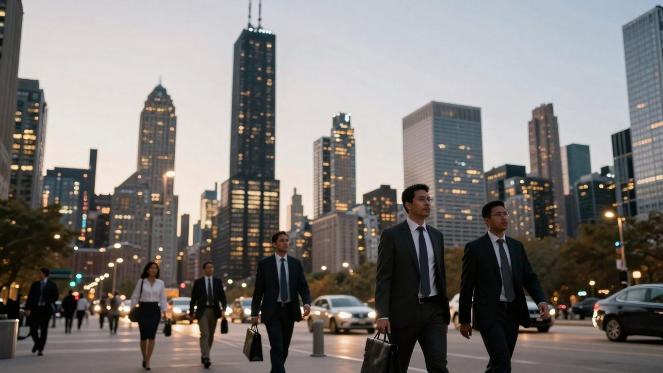 Chicago skyline with professionals, career opportunities