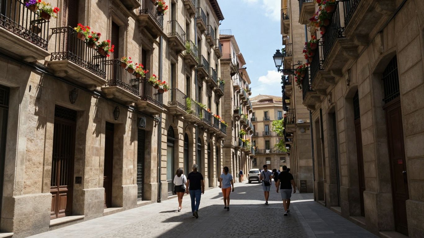 Uliczki Starej Barcelony w słoneczny dzień.