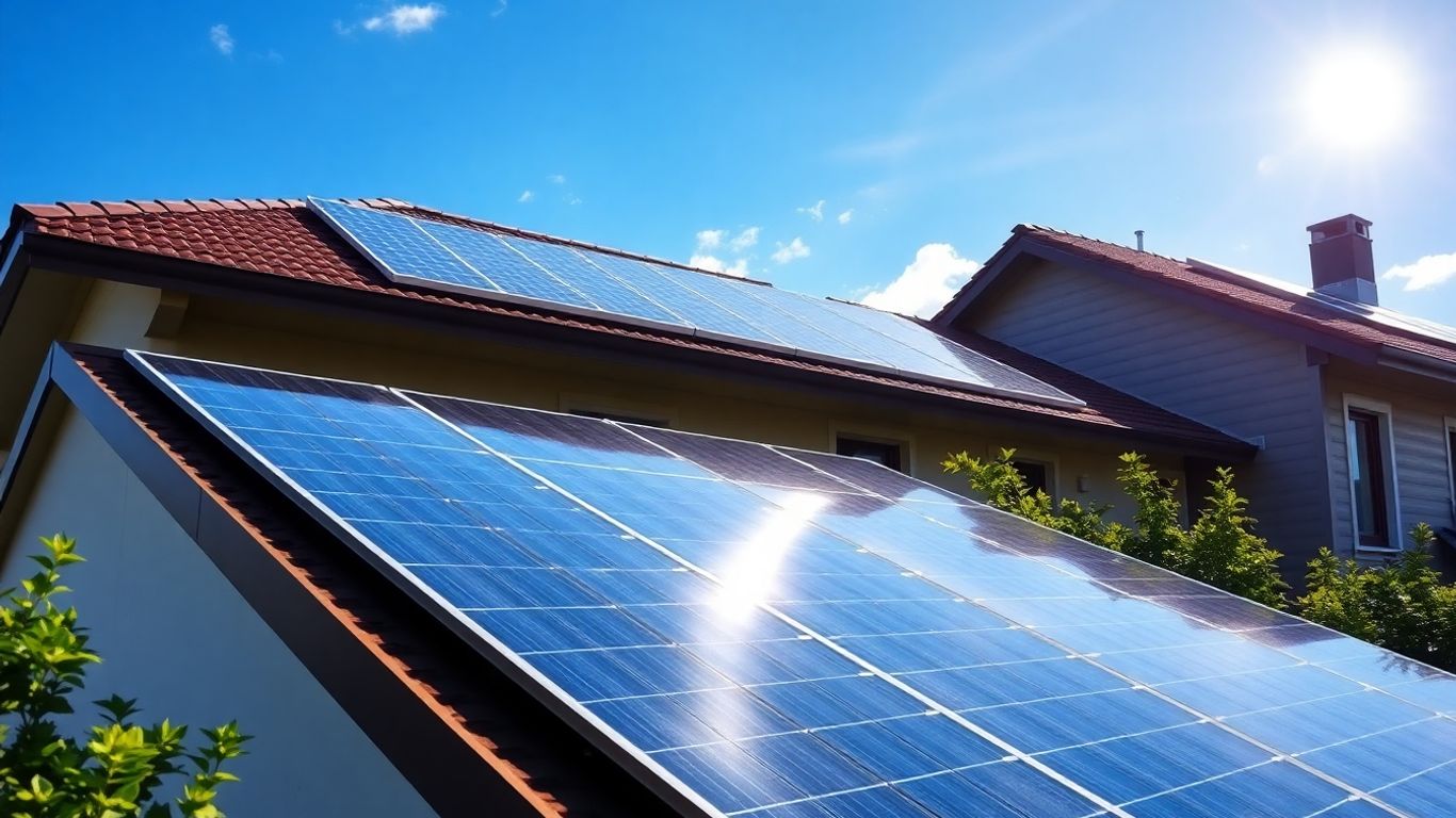 Solarmodule auf dem Dach eines modernen Hauses unter der Sonne