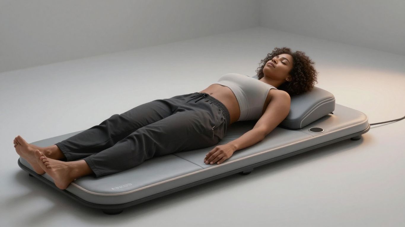 Person relaxing on a PEMF mat for pain relief.