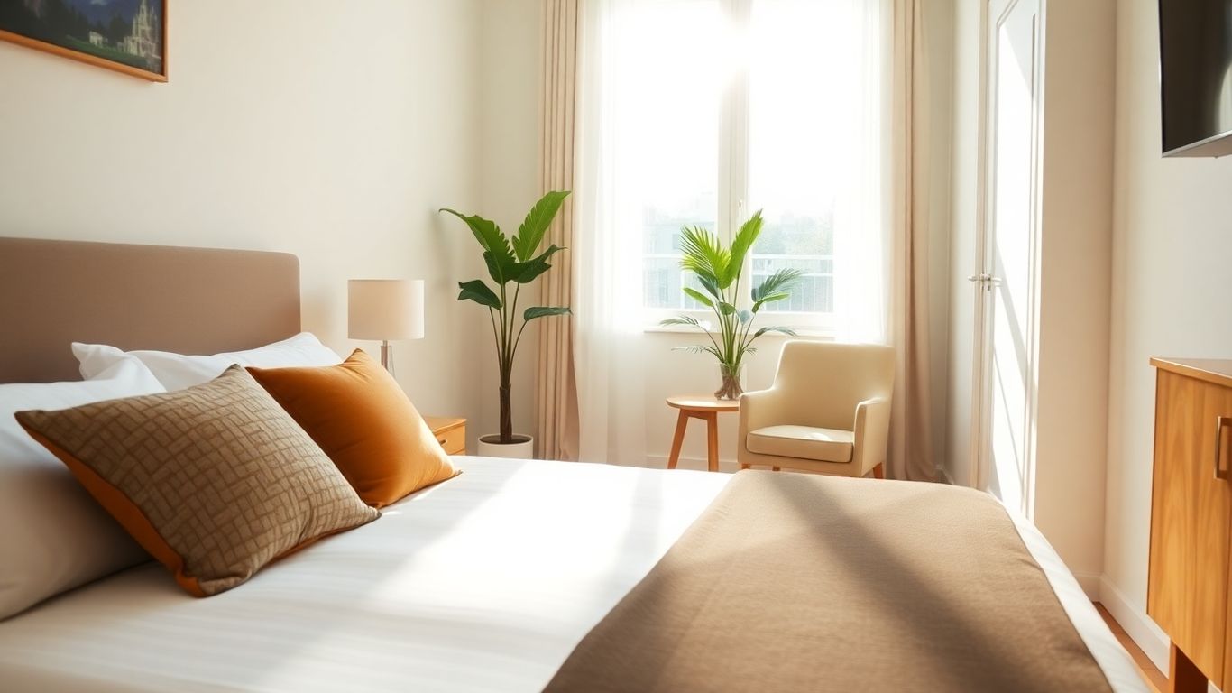 Cozy Airbnb living room with sunlight and decor.