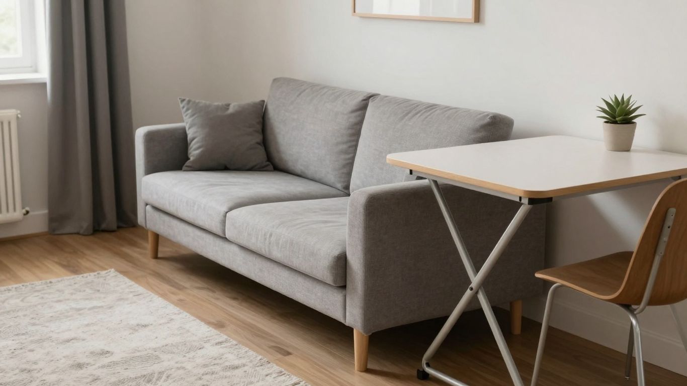 Space-saving furniture in a modern Airbnb living room.