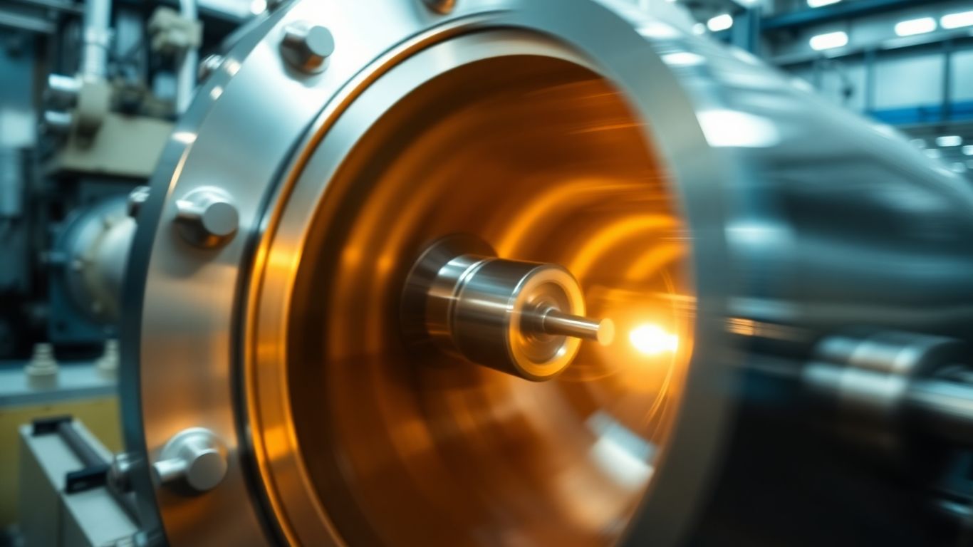 Uranium enrichment centrifuge in motion.