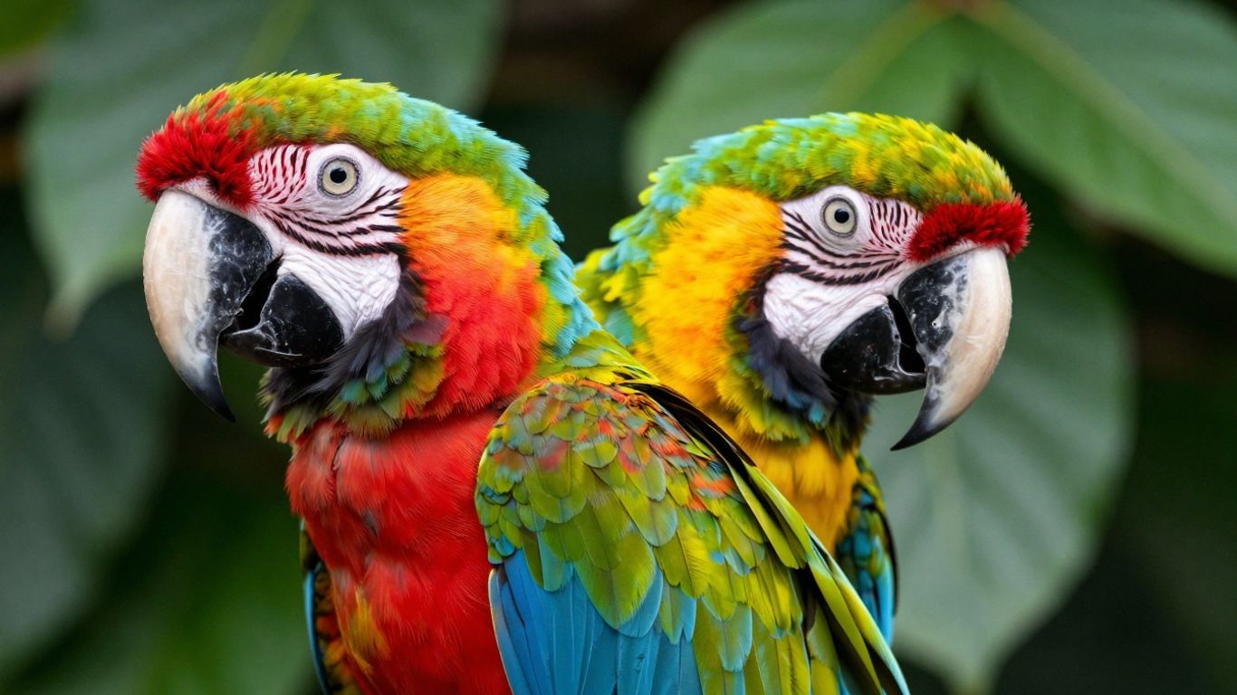 Harlequin Macaw parrot with vibrant, multi-colored feathers.