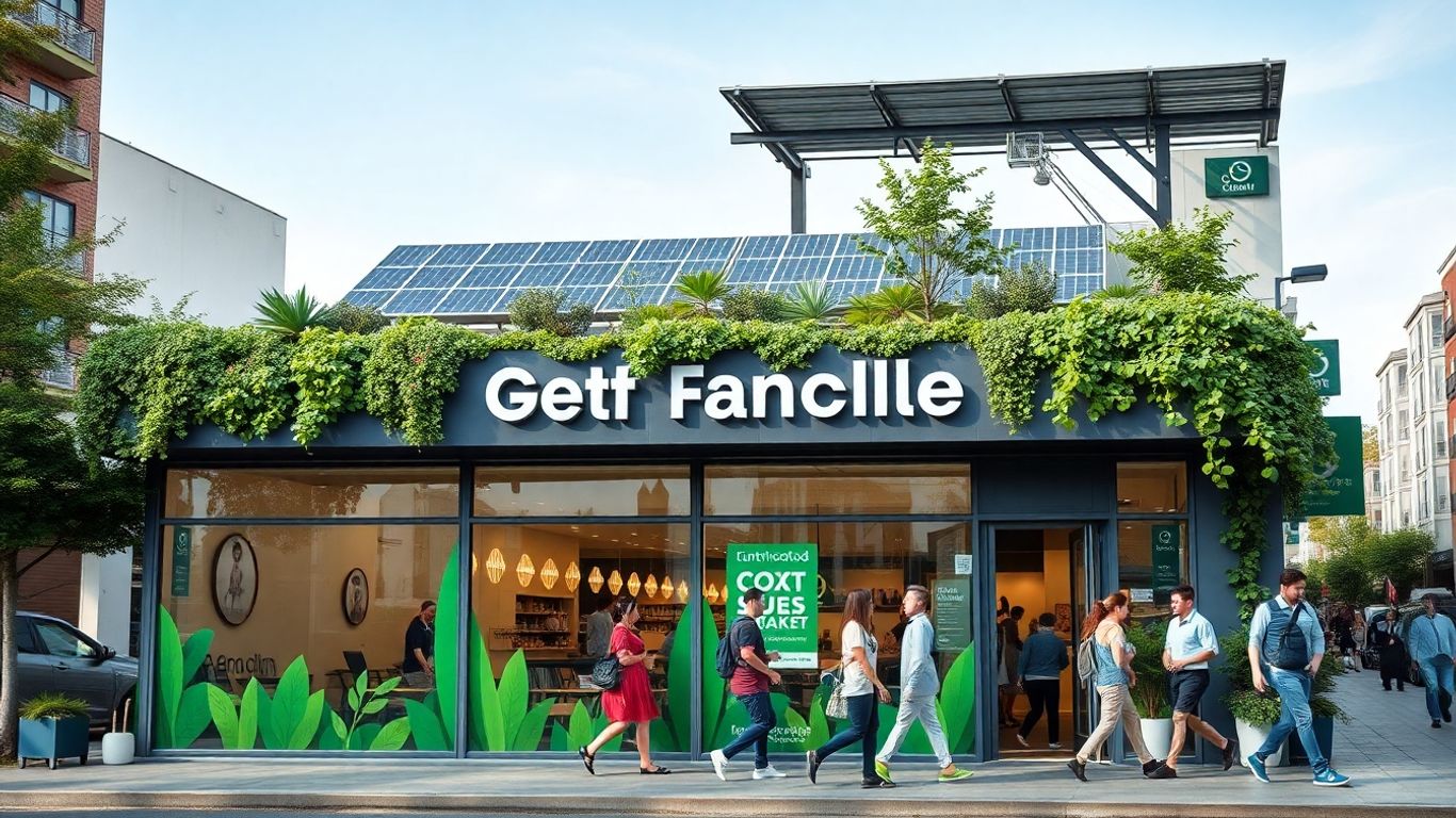 Franciză modernă cu panouri solare și plante verzi