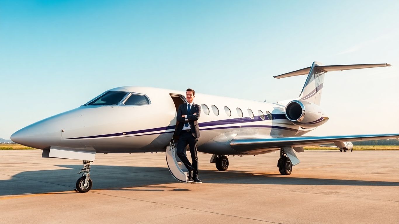 Flexjet pilot and private jet on tarmac