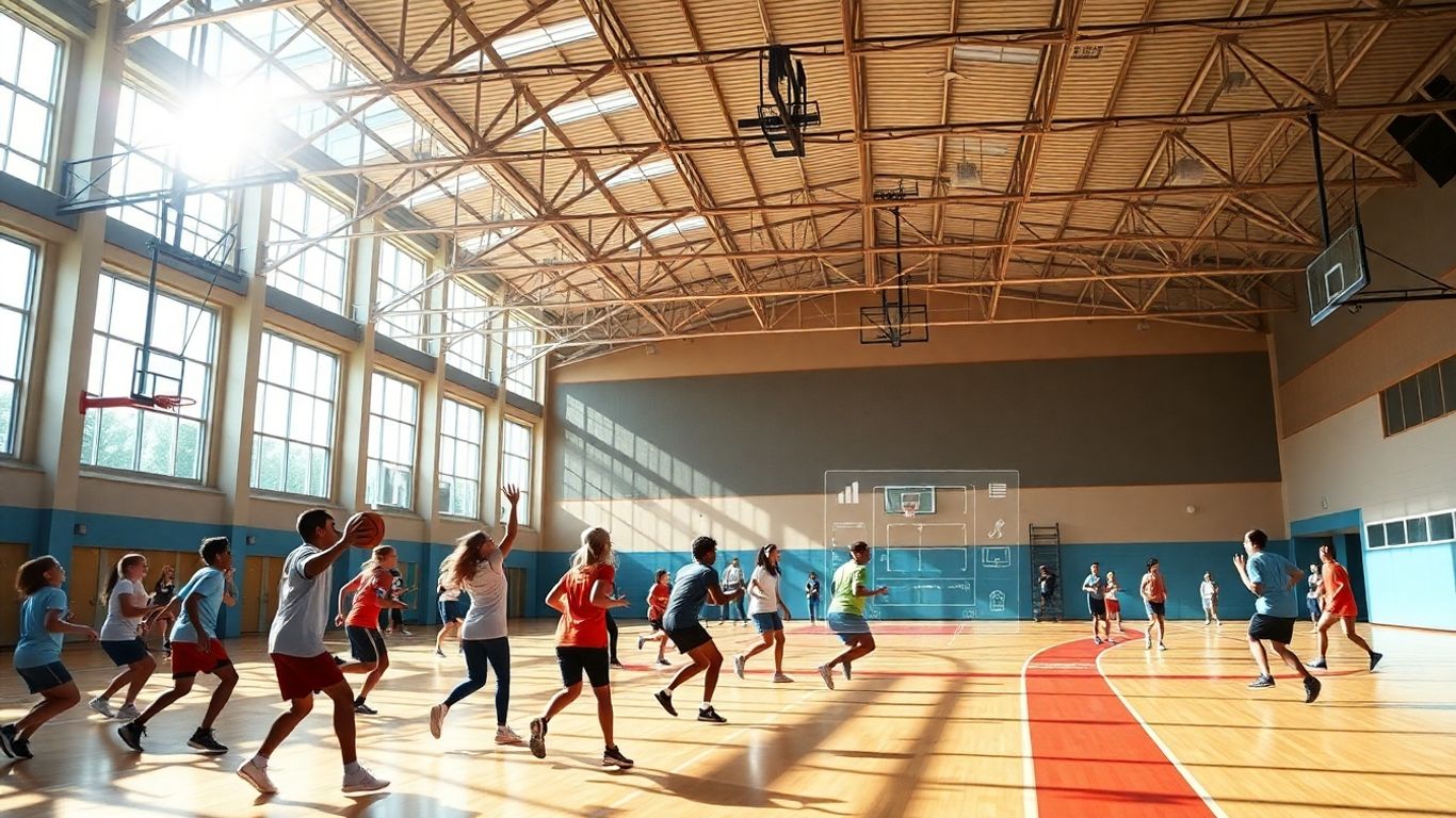 Schüler im Sportunterricht mit digitaler App-Integration