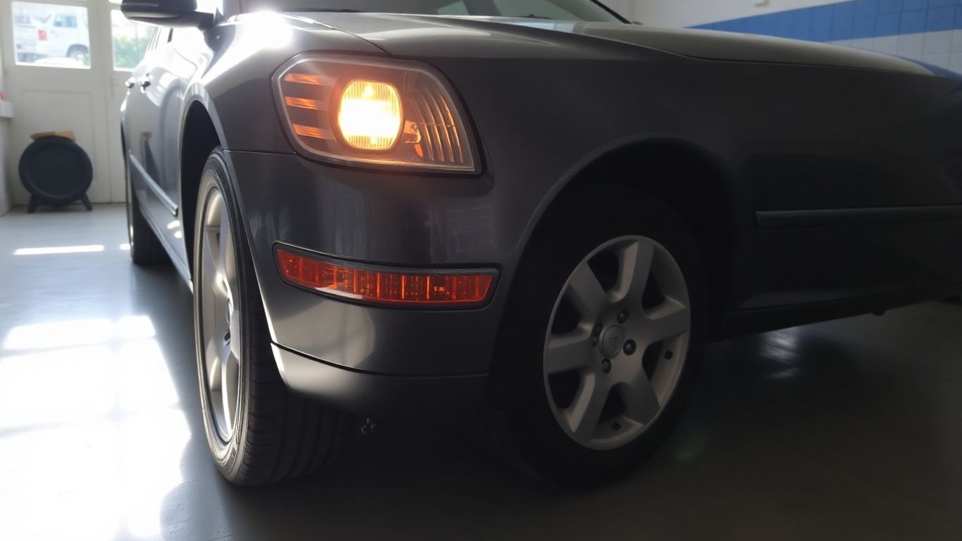 Shiny, high-mileage car in a garage.