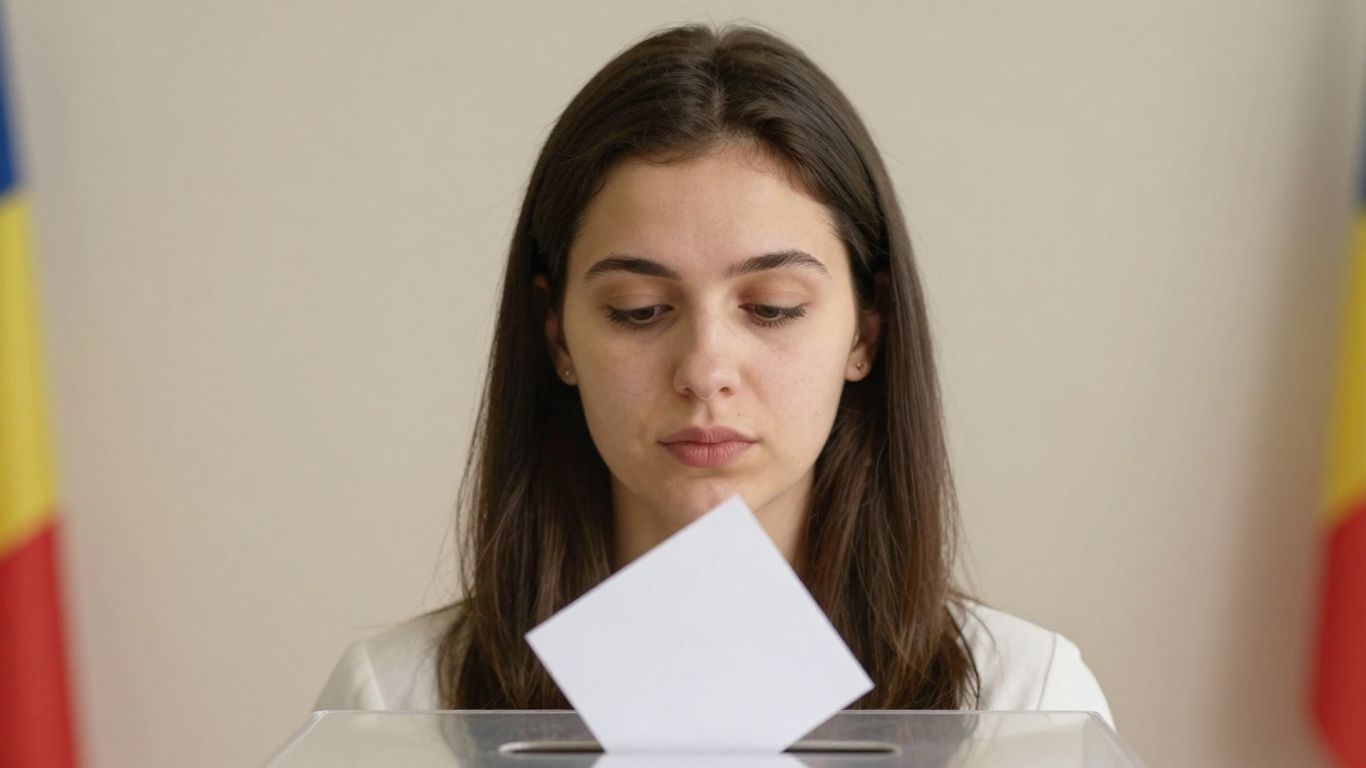 Urne de vot și steagul României la alegeri.