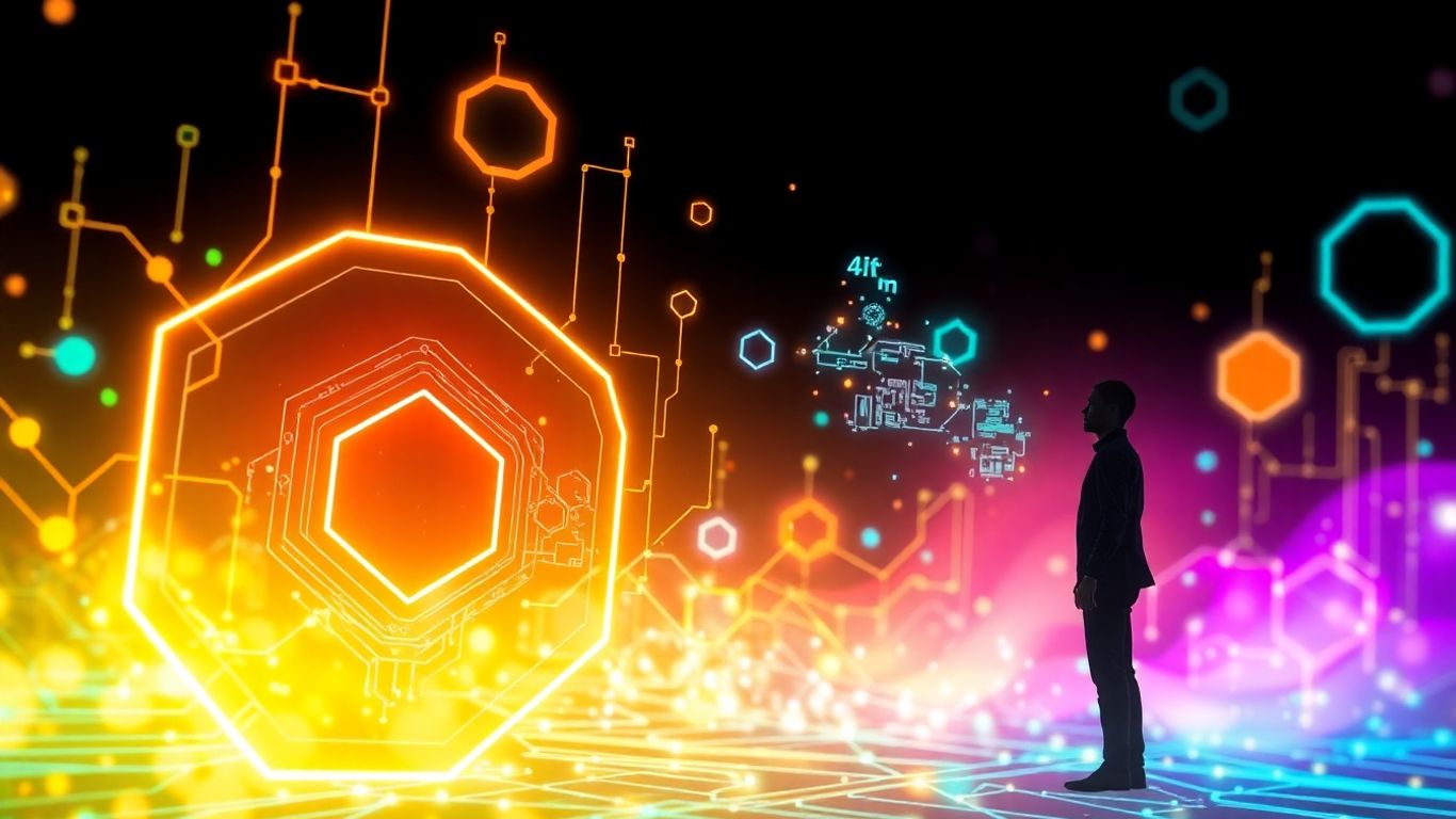 Ilustração futurista de IA e tecnologia avançada.