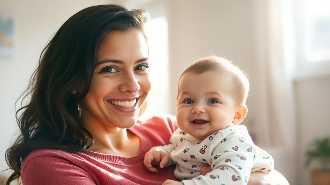Nanny and baby in a bright, happy home.