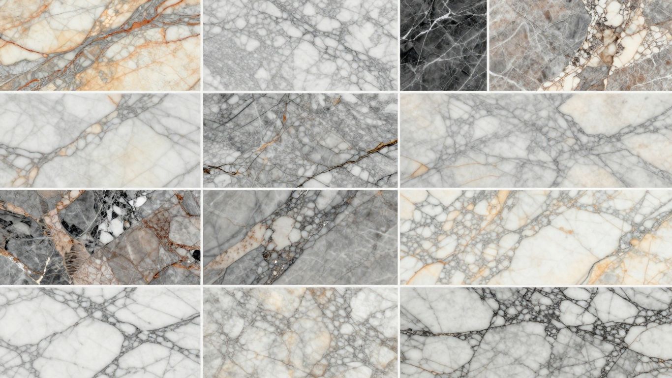 Marble slabs with veining patterns