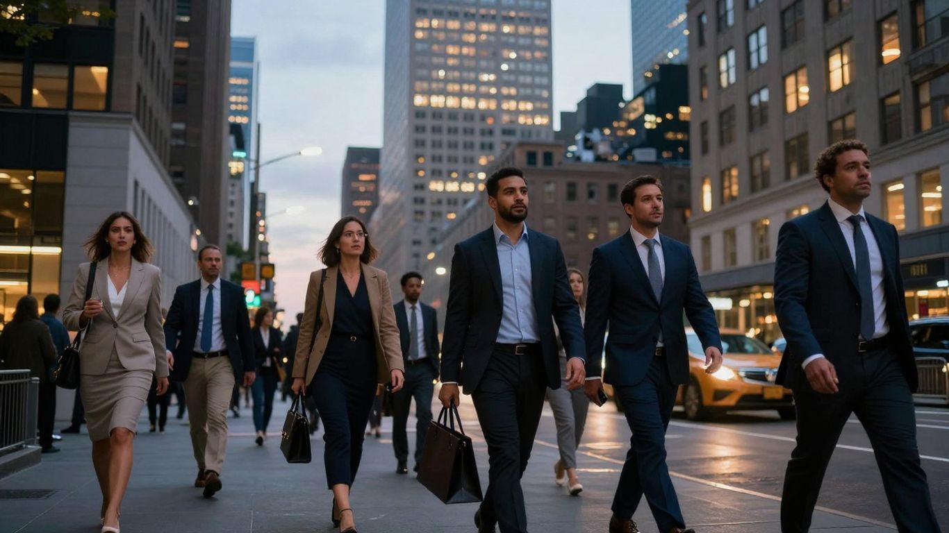 NYC skyline and professionals, finance jobs